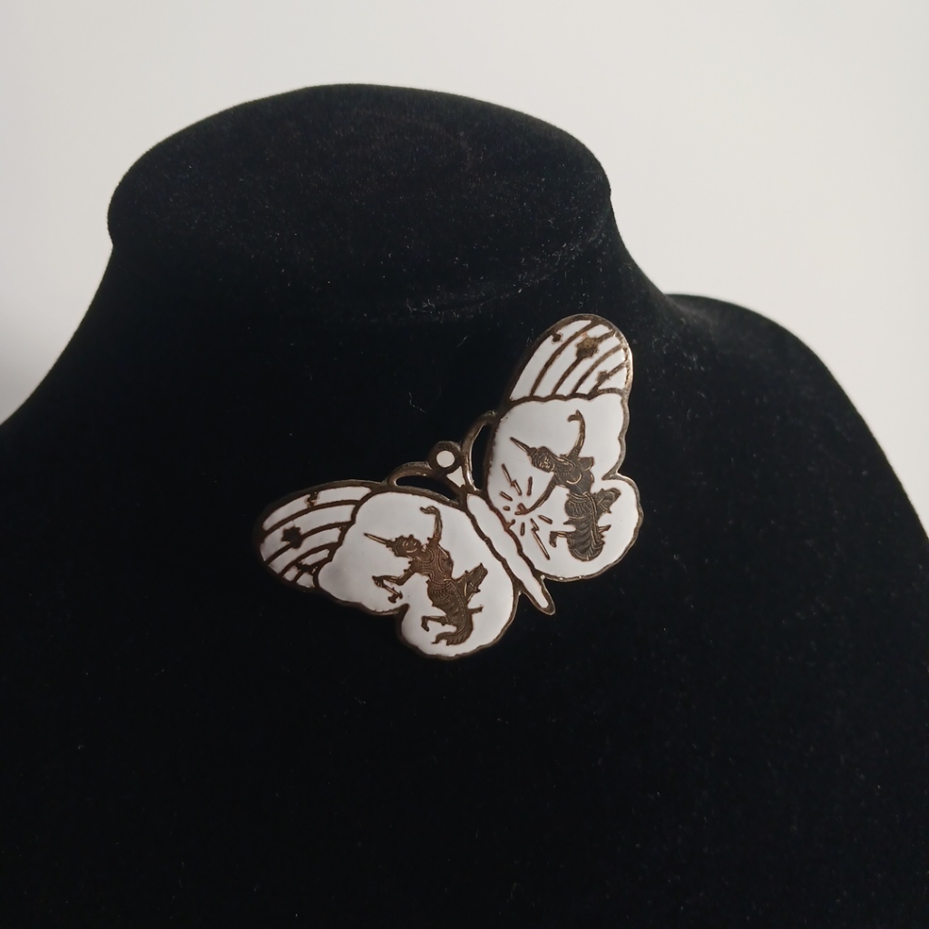 Siam 925 Sterling Silver Vintage Enamel Hindu Goddess Butterfly Pin Brooch
